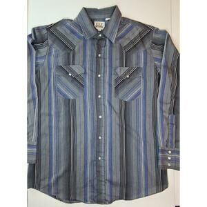 Vintage Ely Cattleman Men LG Western Pearl Snap Shirt Button Up 16.5"